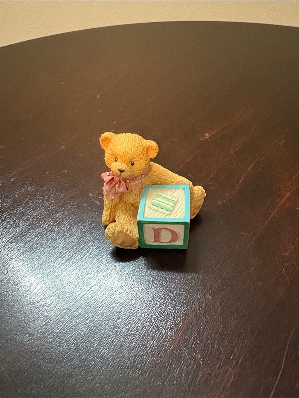 Cherished Teddies Yellow Bear Figurine with Pink Bow and Pastel Block Letter D